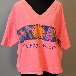 Puerto Rico Beachy V-Neck T-Shirt in Front and Back